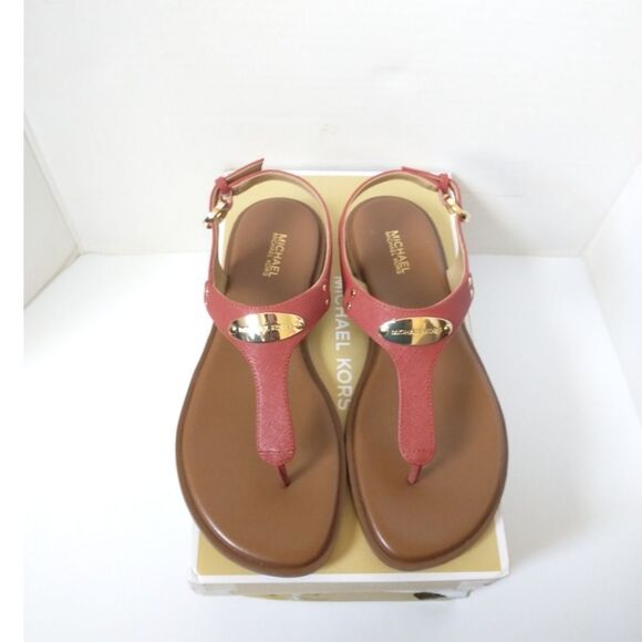 New! MICHAEL KORS Women's MK Plate Thong Leather Sandals Shoes Terracotta Size 7 - Picture 5 of 9